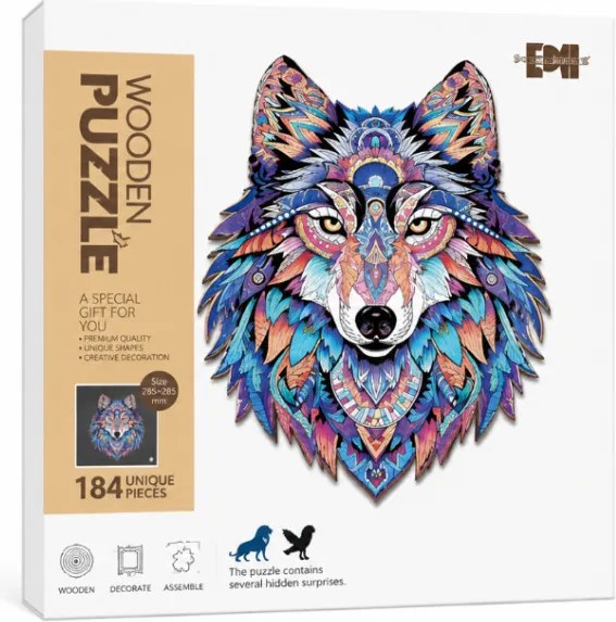 Drevené puzzle Vlk s rámikom - 156 dielikov