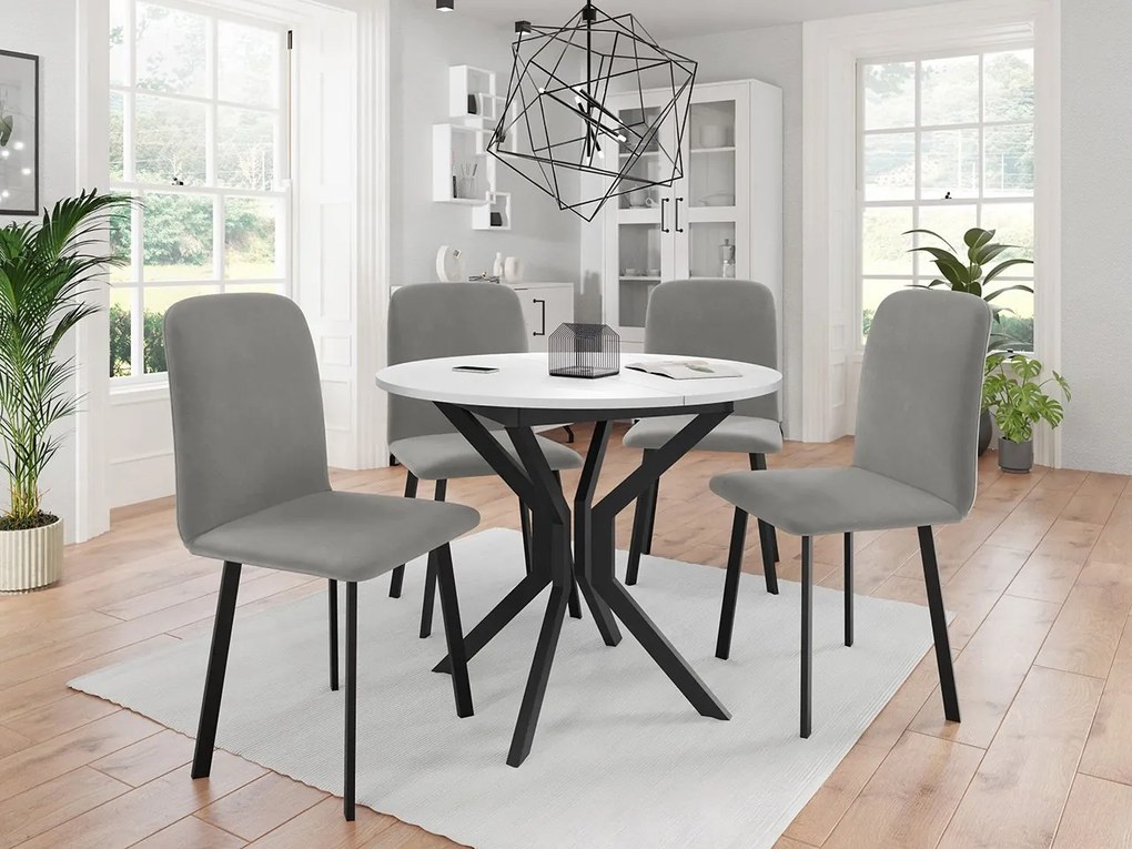 Jedálensky set so 4 stoličkami Kirtore M 90, Farby:: Amor Velvet 4311, Farby:: biela / čierna