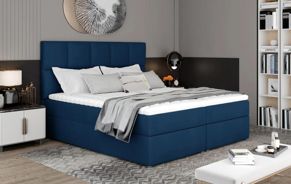 Box spring posteľ Grass 200x185cm, modrá Žinilka