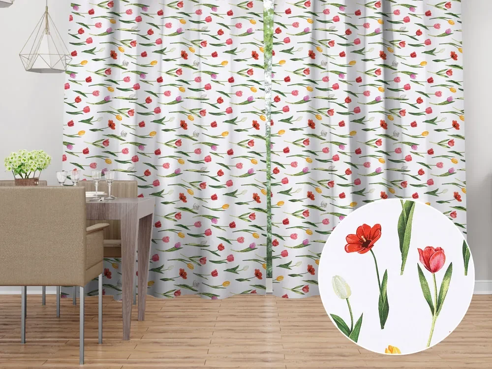 Biante Bavlnený záves Sandra SA-506 Tulipány na bielom 140x240 cm