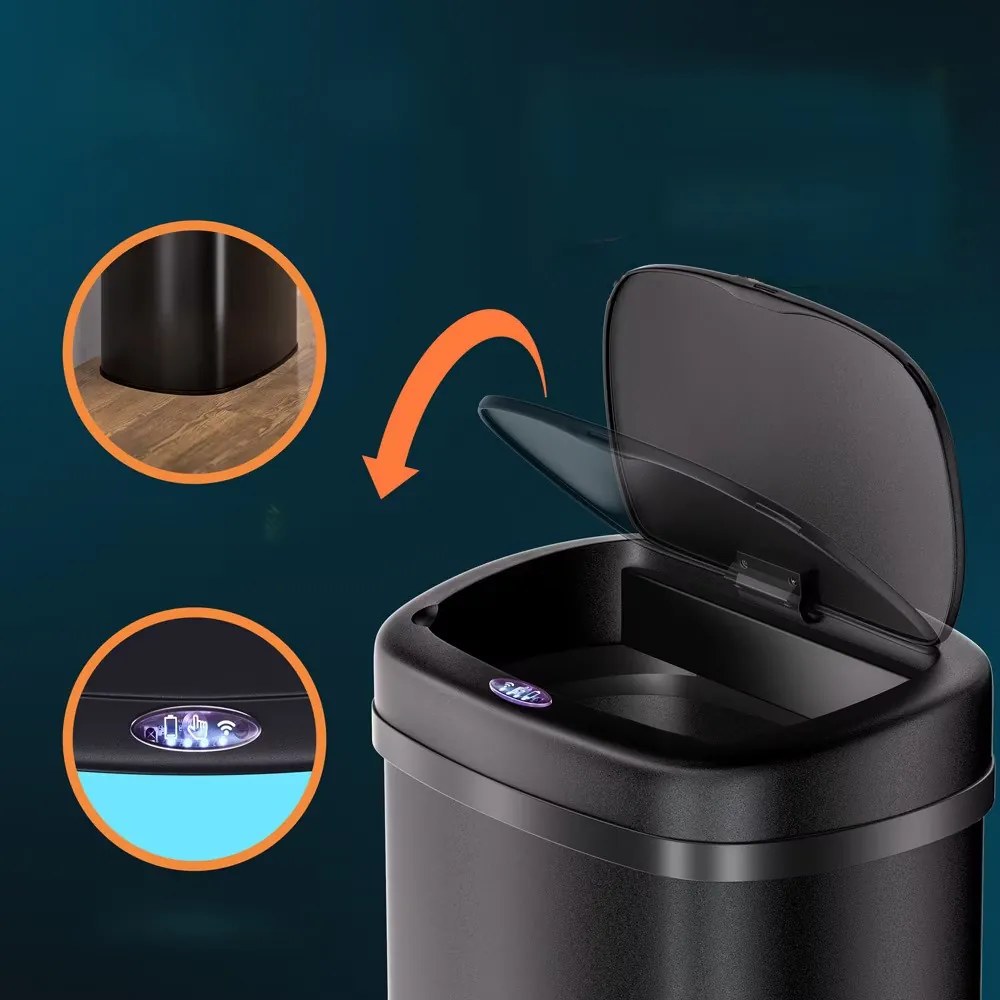 InternetovaZahrada Bezdotykový hranatý odpadkový kôš s USB 50 L - čierny