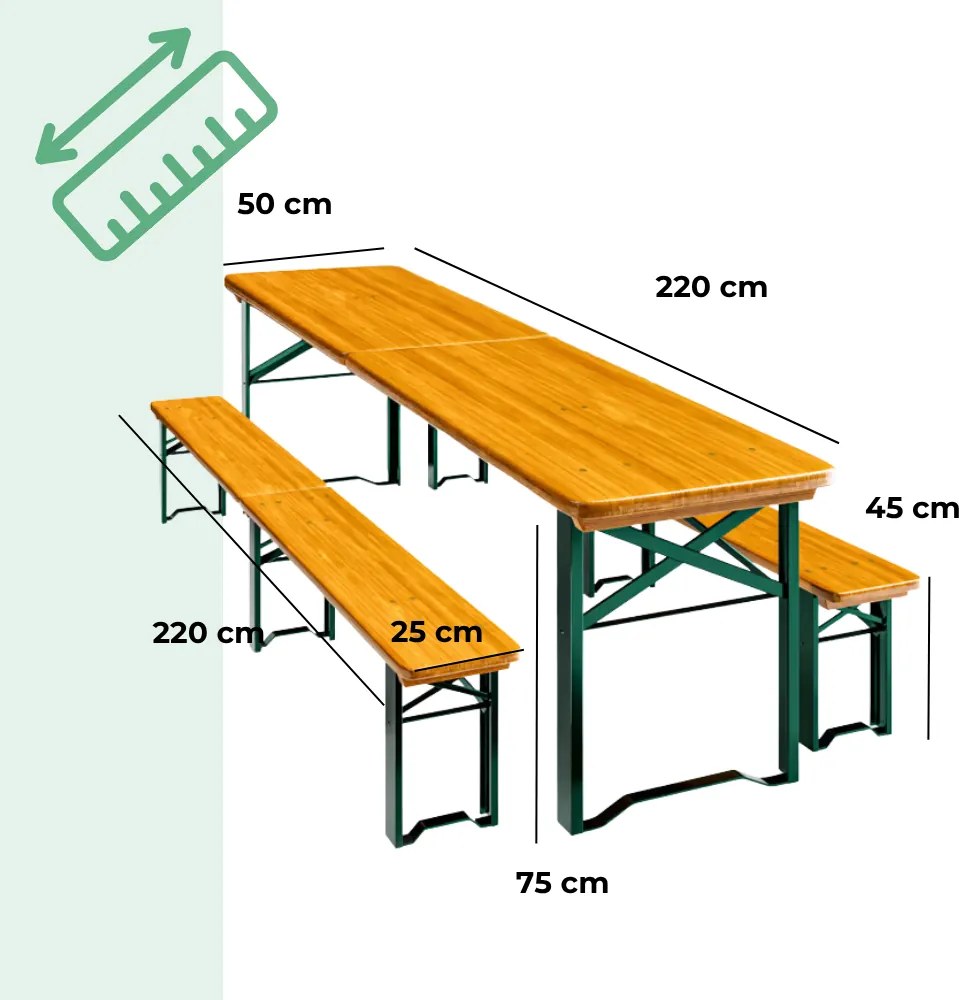 Pivný set MAXI sklápateľný, 220cm, prírodná hnedá Jurhan