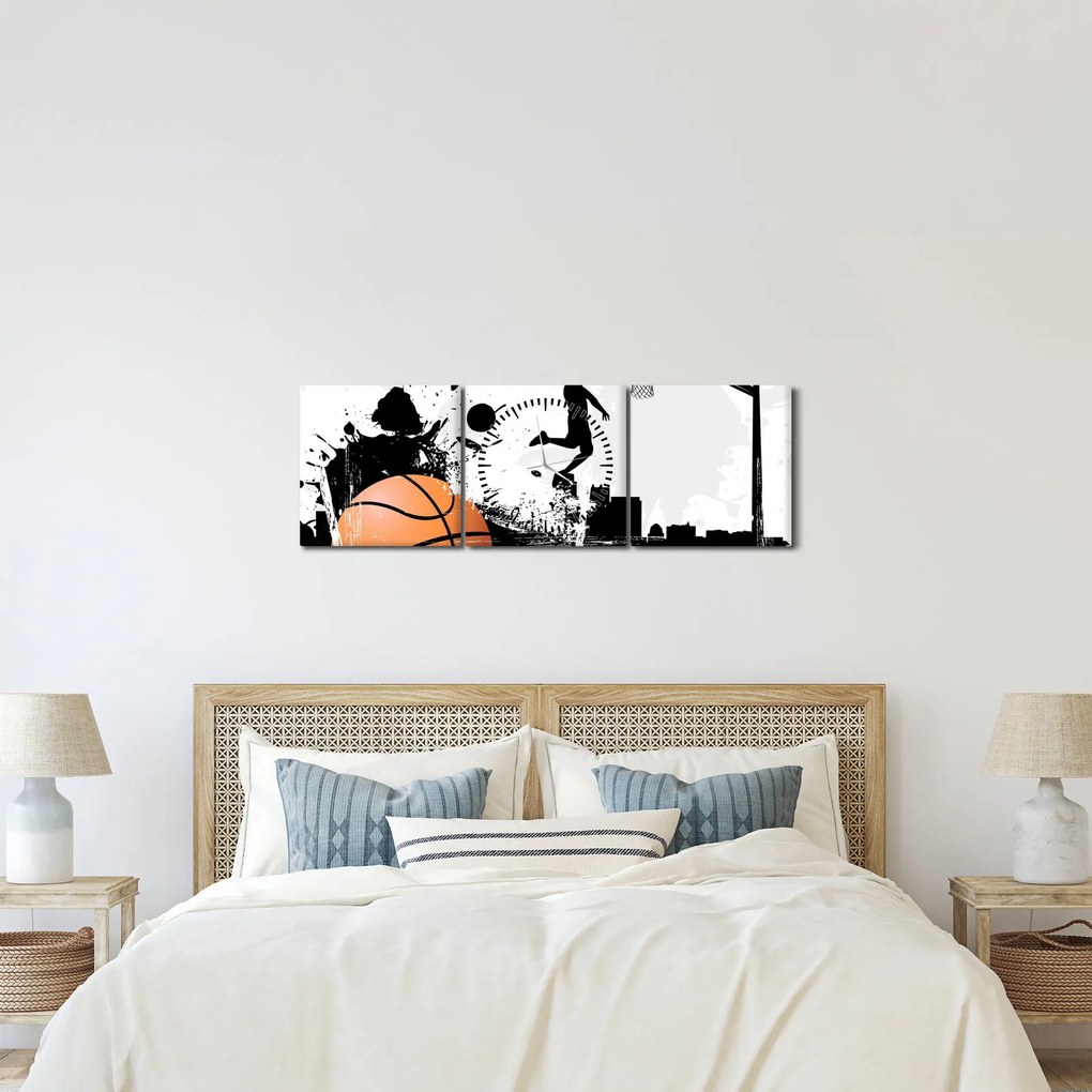 Obraz - Hráč basketbalu (s hodinami) (90x30 cm)