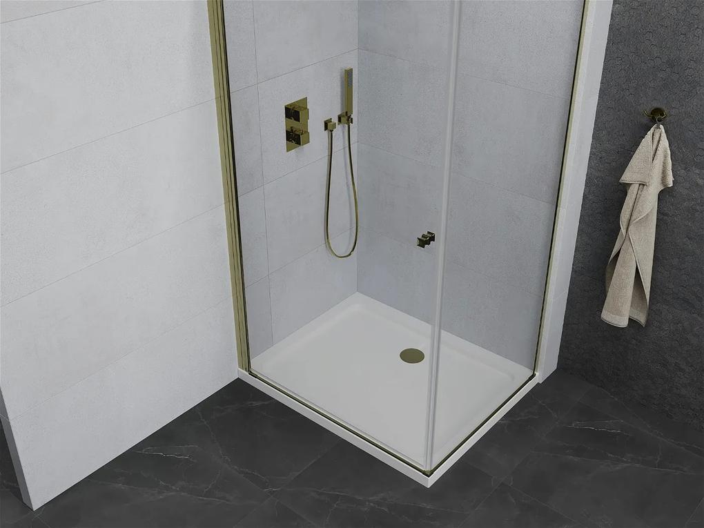 Mexen Pretoria sprchovací kút 90 x 80 cm, 6mm sklo, zlatý profil-číre sklo + slim sprchová vanička 5cm, 852-090-080-50-00-4010