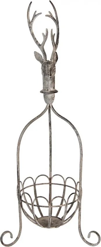 Šedo-hnedý antik kovový košík jeleň Deer - 28*28*68 cm