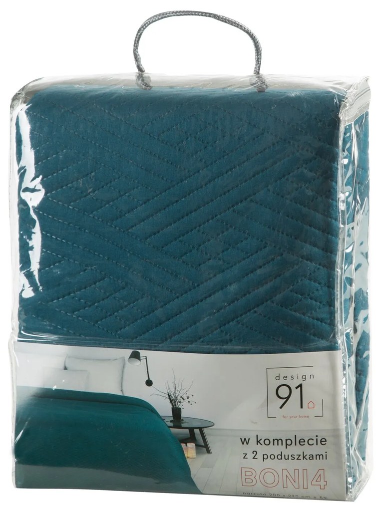 SADA PREHOZ NA POSTEĽ + OBLIEČKA NA VANKÚŠ BONI4 200X220 CM, 2 KS 40X40 CM TMAVOTYRKYSOVÁ
