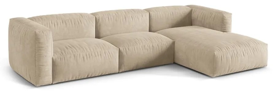 Béžová zamatová modulárna rohová pohovka (pravý roh/s leňoškou) Martina – Micadoni