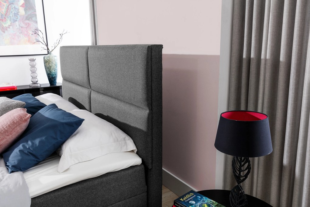Manželská posteľ Boxspring 160 cm Amebra (svetlosivá) (s matracmi a úl. priestorom). Akcia -20%. Vlastná spoľahlivá doprava až k Vám domov. 1025389