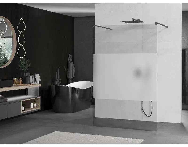 Mexen Kioto, sprchová zástena Walk-In 120 x 200 cm, 8mm číre sklo-námraza, grafitový profil, 800-120-002-95-35
