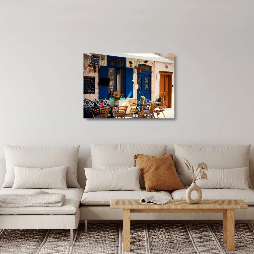Sklenený obraz - Grécke posedenie (70x50 cm)