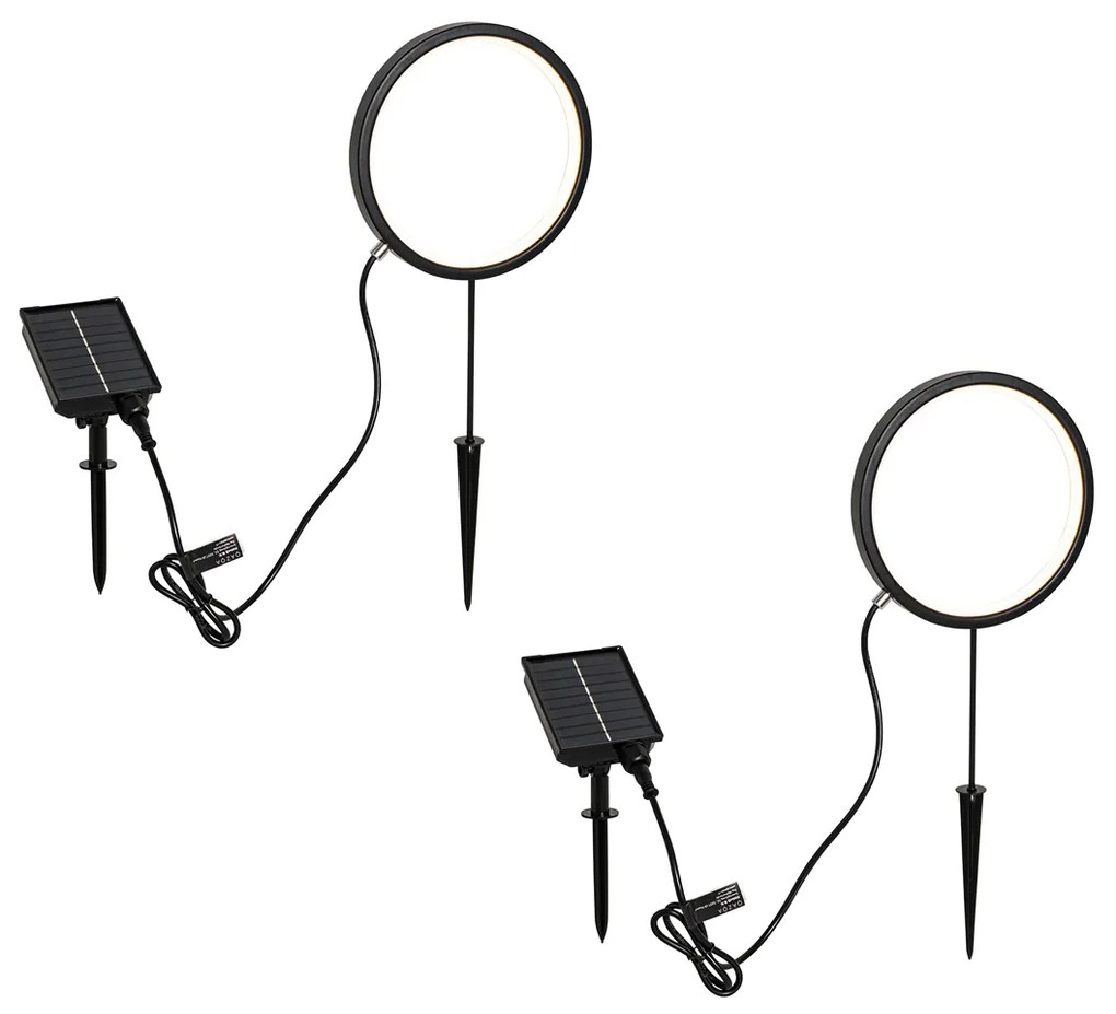 Sada 2 čiernych bodových svetiel 50 cm vrátane nabíjateľného LED a solárneho IP65 - Adalind