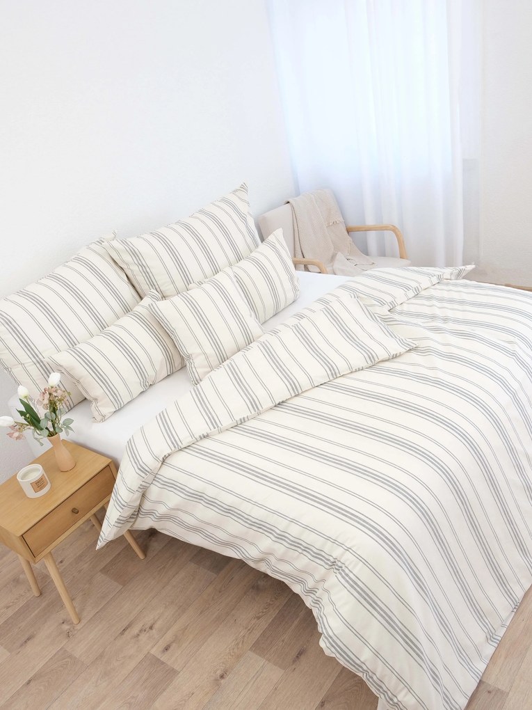 Bavlnené obliečky Natural - Prúžky šedé