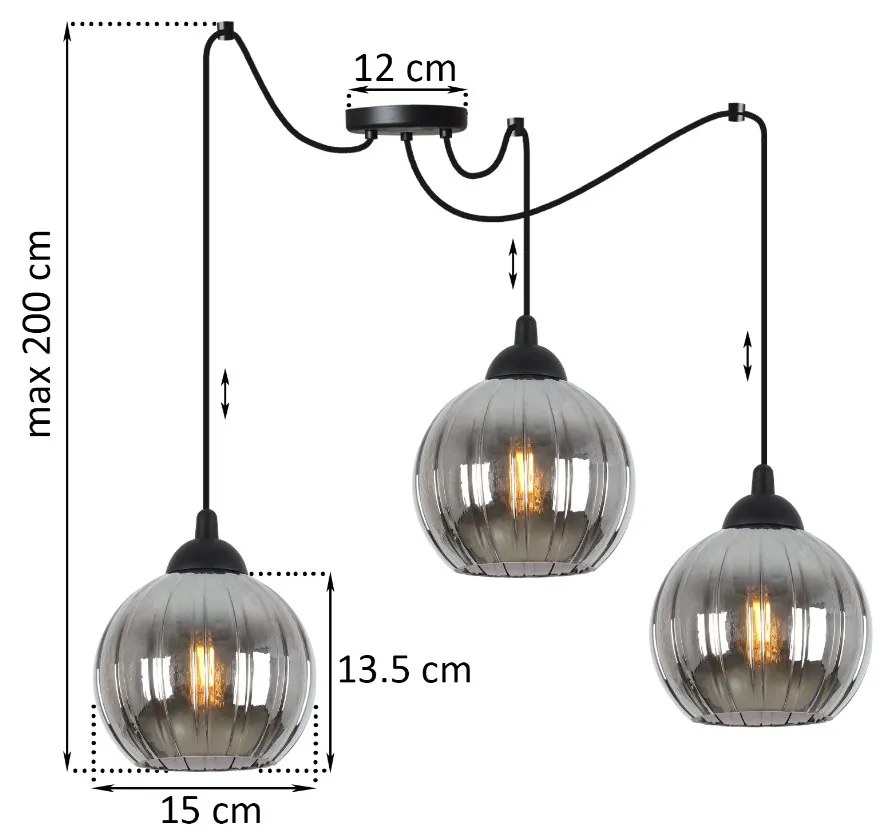 Závesné svietidlo Costa Spider, 3x grafitové sklenené tienidlo, b