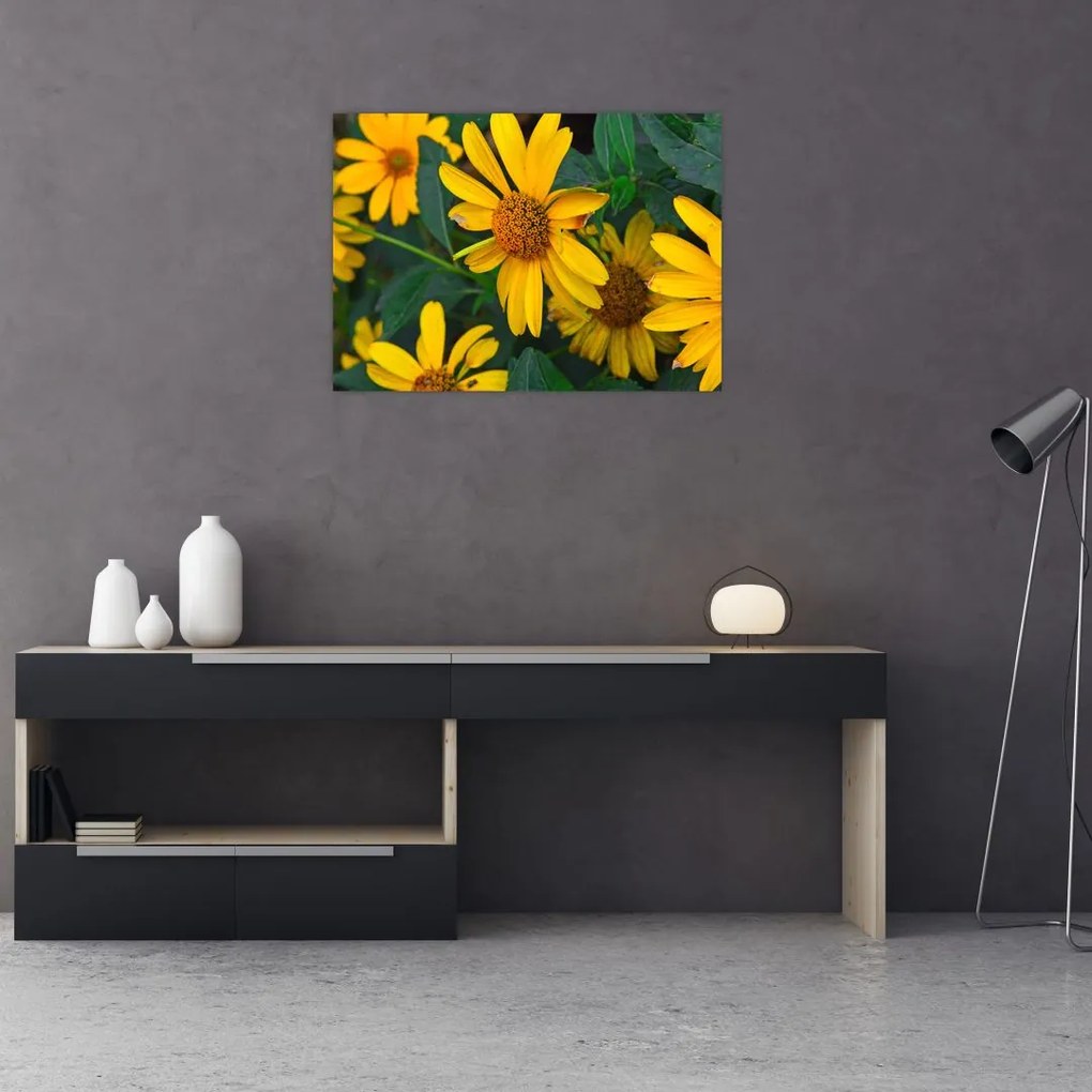 Sklenený obraz žltých kvetov (70x50 cm)