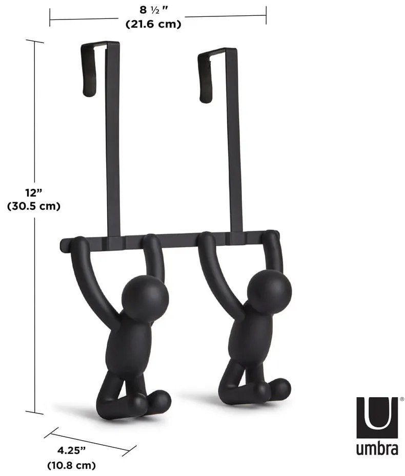 Čierny plastový vešiak na dvere 22 cm Buddy - Umbra