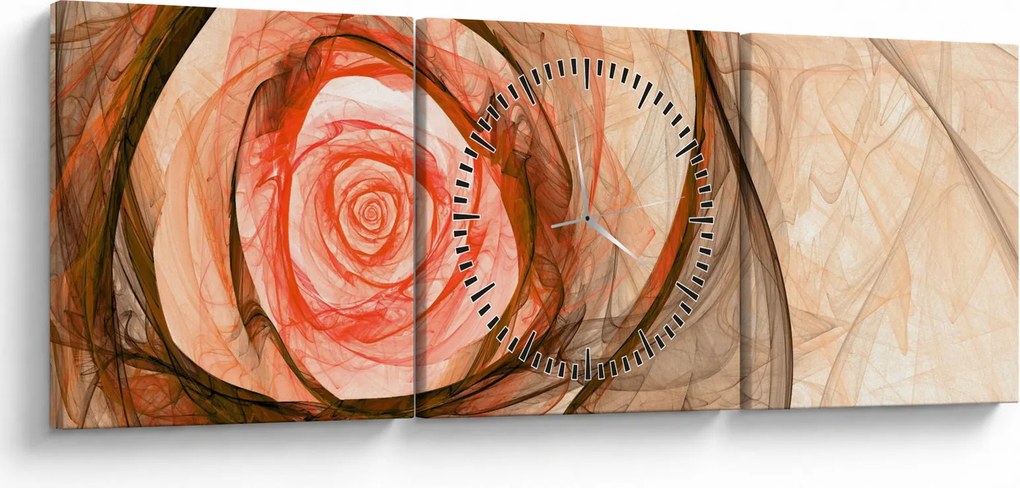 Obraz - Abstraktné ruže ružová s bielym pozadím (s hodinami) (90x30 cm)
