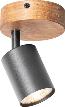 Priemyselný reflektor čierny s drevom naklápateľný - Jeana