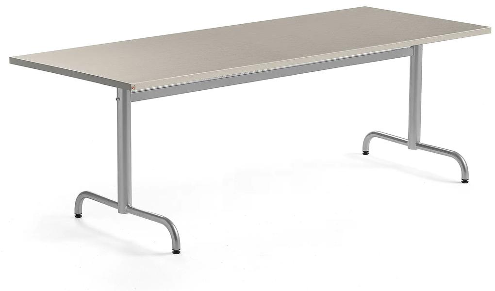 Stôl PLURAL, 1800x800x720 mm, linoleum - šedá, strieborná