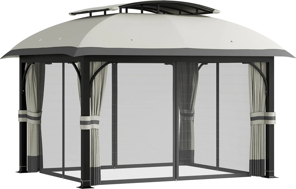 Záhradný pavilón Outsunny s dvojitým strechou, 4x3,3 m, vodeodolný, robustný, zimný pavilón s moskytiérou a bočnými panelmi, vyrobený z pozinkovaného