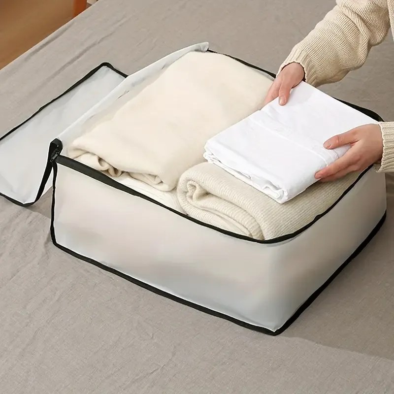 Arte Regal Textilný úložný box na uschovanie oblečenia a posteľnej bielizne, WHITE KIPIT, 45x45x20, biely