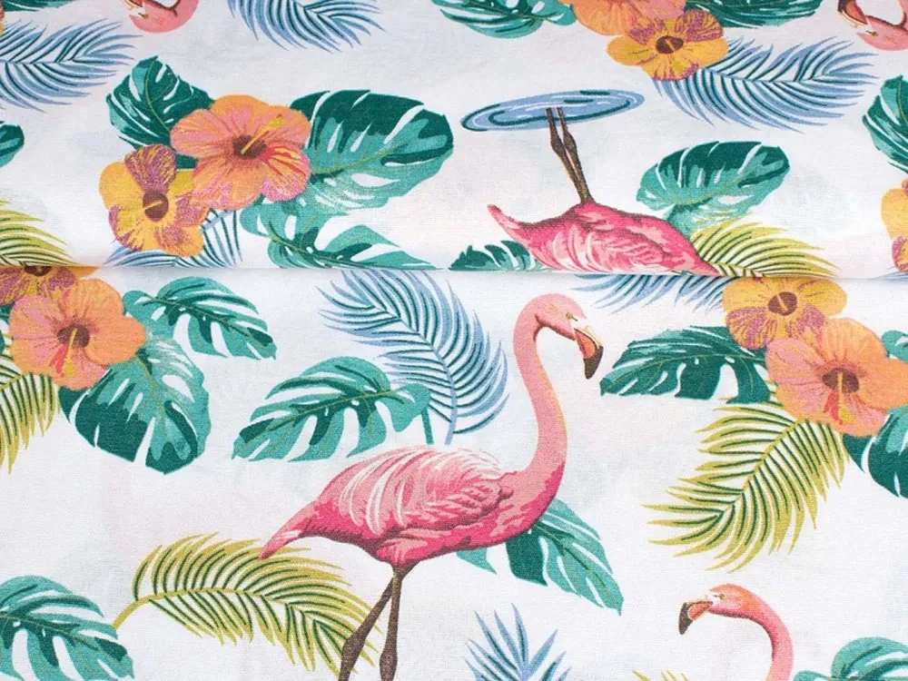 Biante Dekoračný záves Leona LN-018 Plameniaky a tropické rastliny 130x230 cm