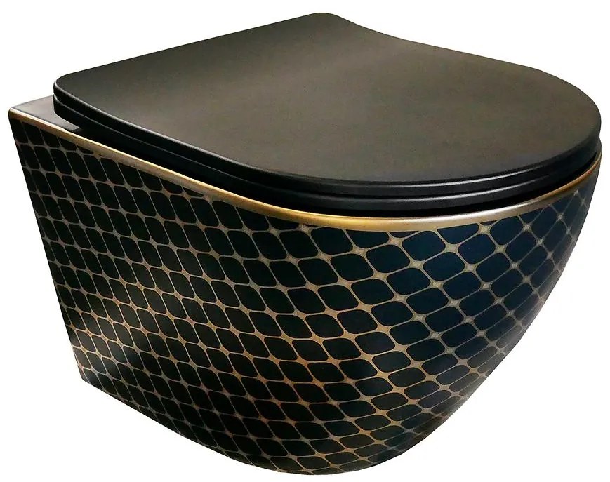 Závesná WC misa Alice Black Night s doskou volne padajúca