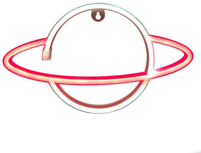 ACA Lighting Neónová lampička - Saturn, 3x AA batérie / USB kábel, IP20, červená + biela farba