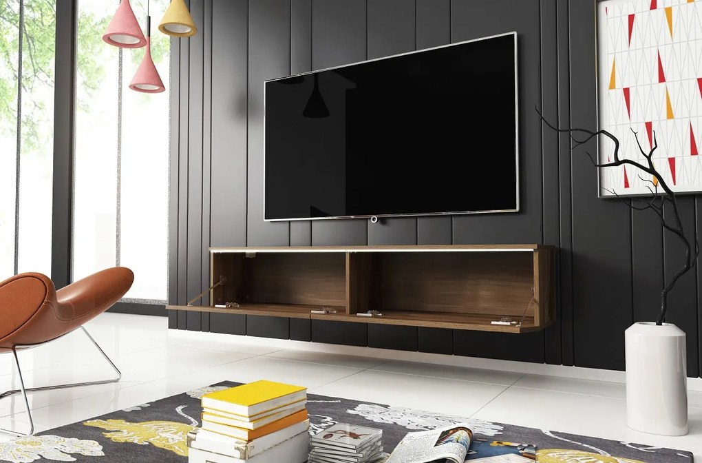 AKCIA - TV stolík s výklopnými dvierkami Lowboard D 140 cm - dub wotan