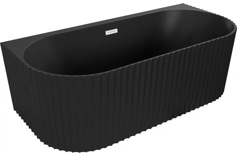 Mexen Sella, voľne stojaca vaňa ku stene, drážkovaná, 150 x 75 cm, čierna matná, biely prepad, 52711507571-20