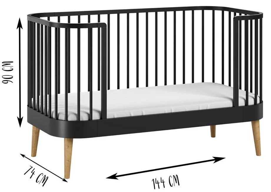 Luxusná detská postieľka s matracom PRINCIPAL 140x70 cm čierna