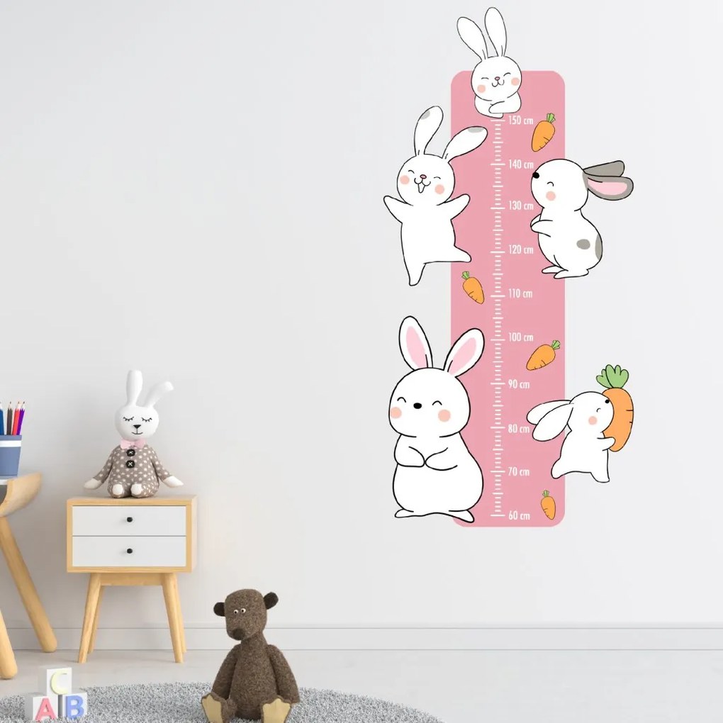 PIPPER. Textilná nálepka na stenu "Detský meter - Zajačiky"