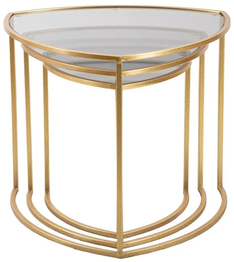 Okrúhle konferenčné stolíky v súprave 3 ks so sklenenou doskou v zlatej farbe ø 60 cm Triangle – Mauro Ferretti