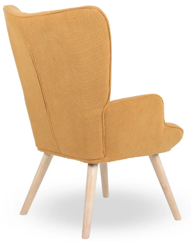 Kreslo ušiak CORDU + taburet — masív, manšestr, prírodná / medová