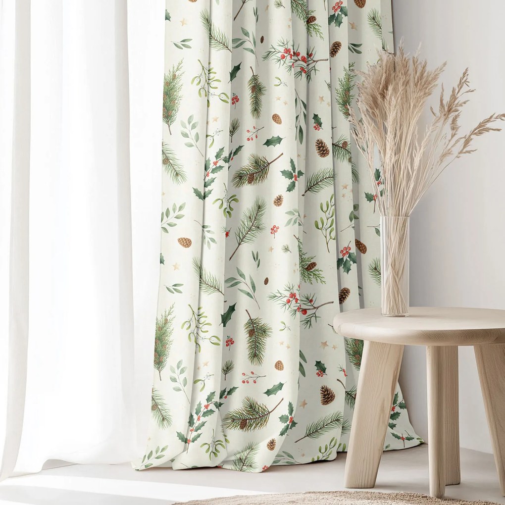 Goldea vianočný dekoračný záves - zimné vetvičky 220x150 cm