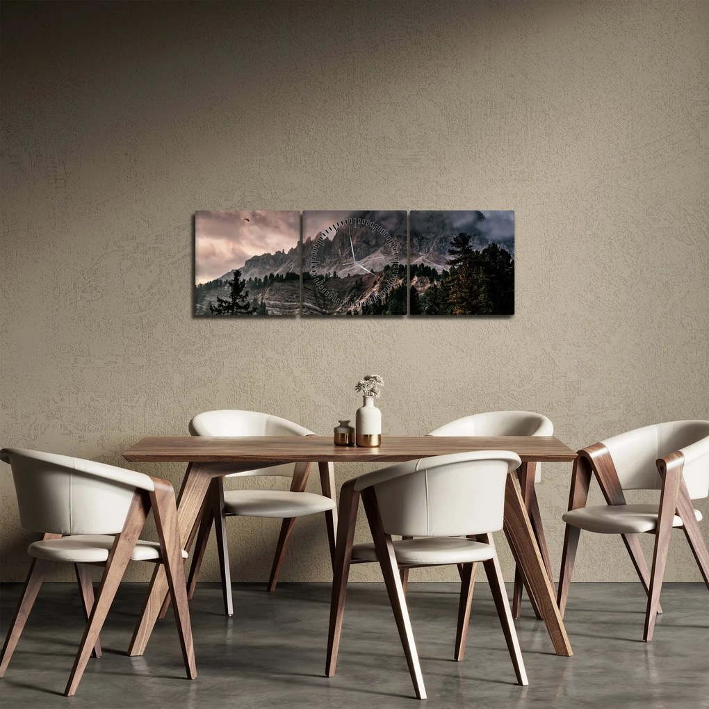 Obraz skalnatých hôr (s hodinami) (90x30 cm)