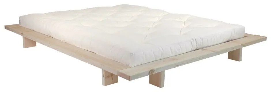 Dvojlôžková posteľ z borovicového dreva s matracom Karup Design Japan Double Latex Raw/Natural, 160 × 200 cm