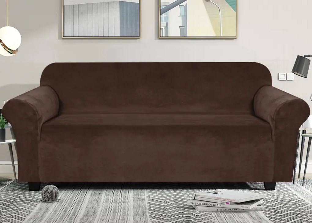 Elastický plyšový poťah na trojmiestnu pohovku BestBerg / čokoládová