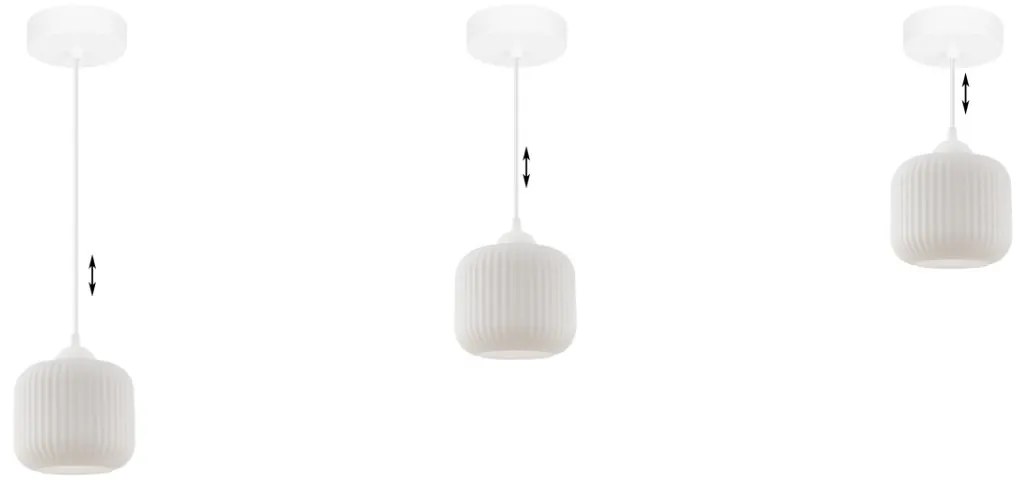 Závesné svietidlo Riffle, 1x biele sklenené tienidlo, w