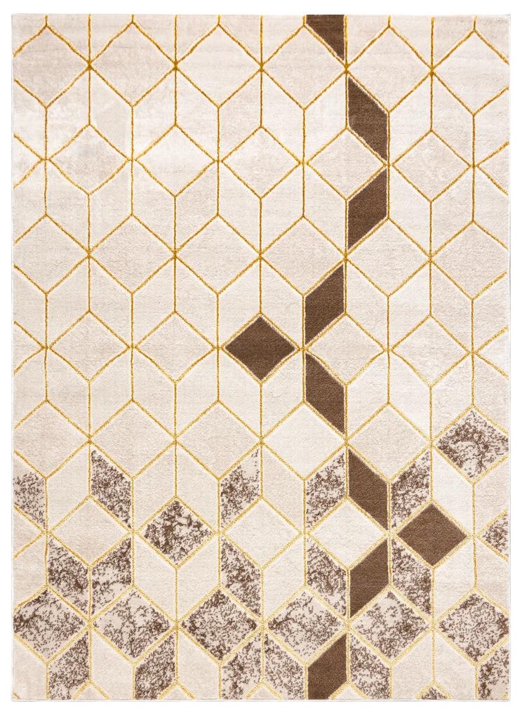 Moderný MEFE koberec B400 vzor kocka,   geometrický  3D - Štrukturálny, dve vrstvy rúna  krémová  / béžová