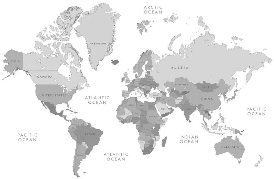 Obraz na korku čiernobiela mapa sveta vo vintage vzhľade