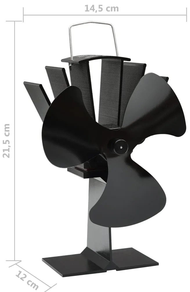 Teplom poháňaný ventilátor na krb s 3 lopatkami čierny