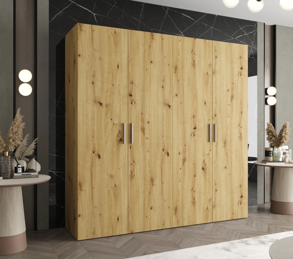 Šatníková skriňa 200 cm Borry 1 (dub artisan + strieborná). Akcia -19%. Vlastná spoľahlivá doprava až k Vám domov. 1125768