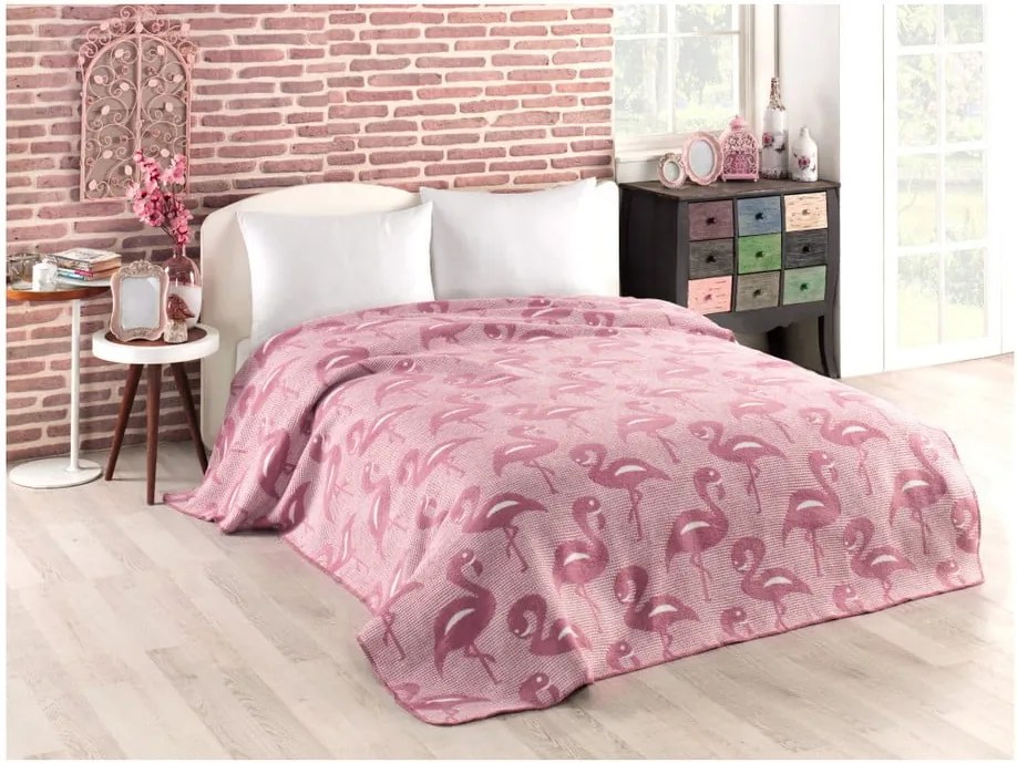 Ružová prikrývka s prímesou bavlny Flamingo, 150 × 200 cm