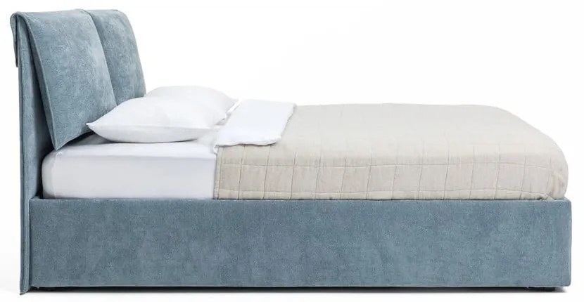 Modrá čalúnená dvojlôžková posteľ s úložným priestorom s matracom/s roštom 180x200 cm Thessa Pillow – Bonami Selection