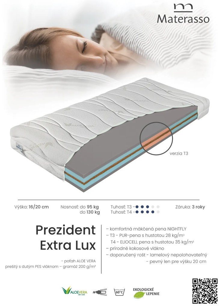 Materasso Penový matrac Prezident extra lux Rozmer: 160 x 200 cm, Výška: 16 cm, Tvrdosť: T3