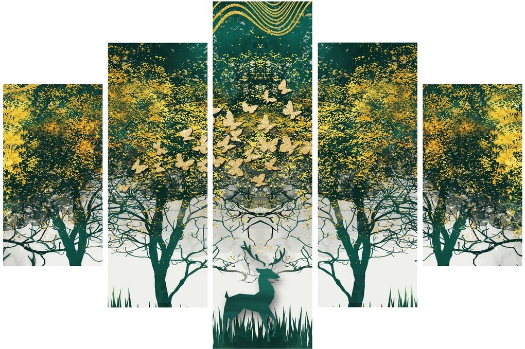 Obraz - Jelene v zelenom lese (150x105 cm)