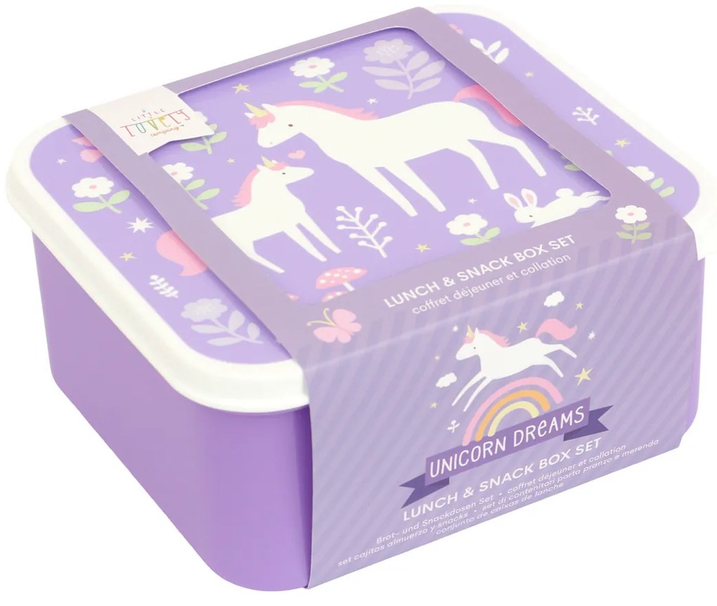 A Little Lovely Company - súprava štyroch desiatových škatuliek - jednorožce a dúha