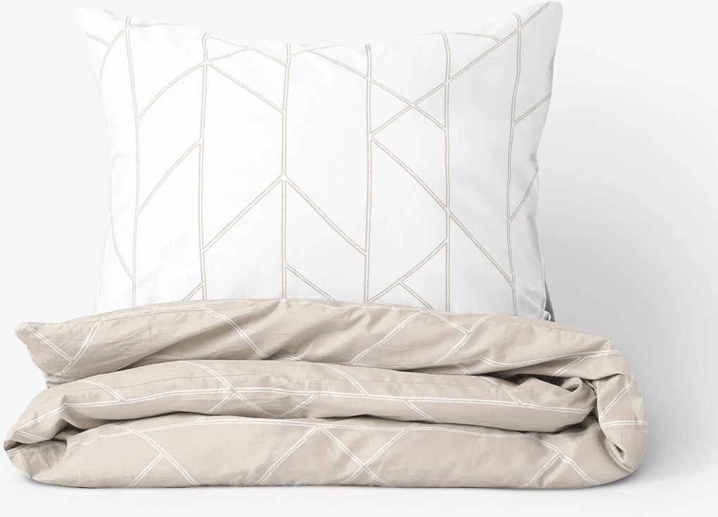 Goldea bavlnené posteľné obliečky - geometrické línie na bielom a latte 150 x 200 a 50 x 60 cm