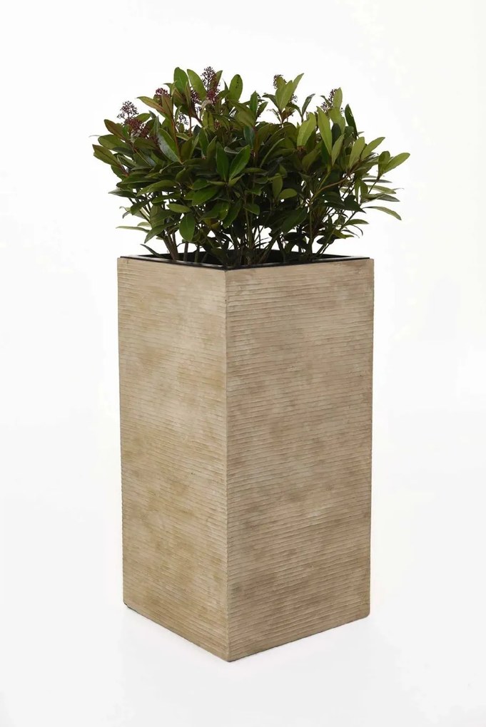Vysoký kvetináč BLOCK, sklolaminát, výška 80 cm, béžové riadky