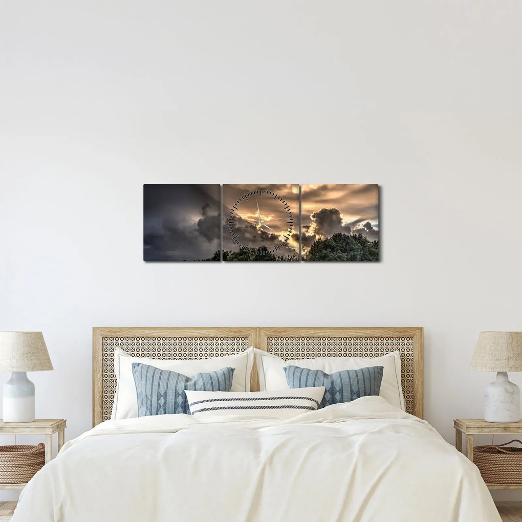 Obraz mračien a lesa (s hodinami) (90x30 cm)